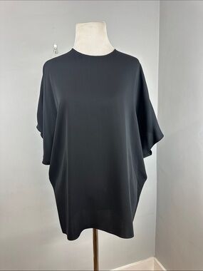 Saint Laurent Paris Split Sleeve Black 100% Silk Crepe Blouse Black Sz 40
